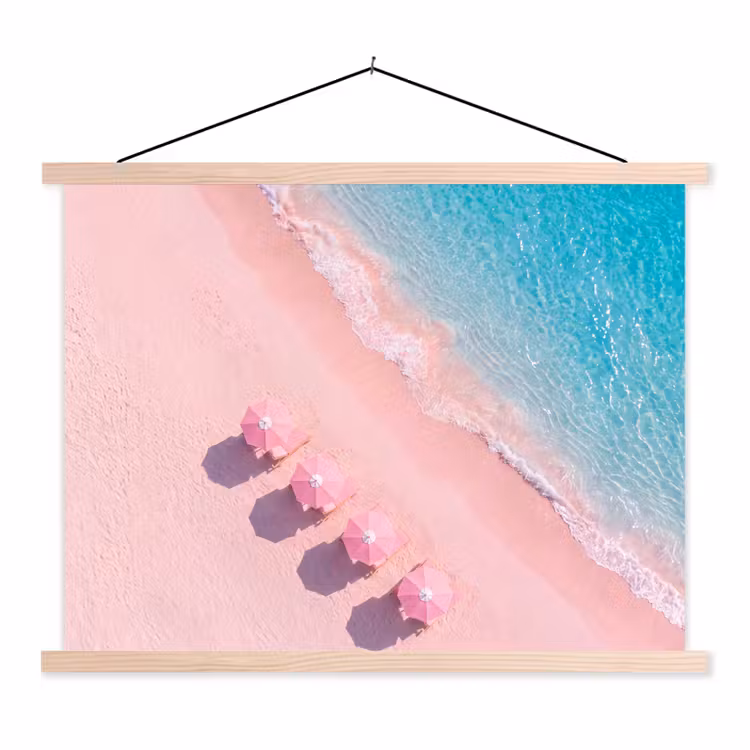 Strand - Roze zand - Zee - Zomer - Natuur textielposter latten blank klein -3d