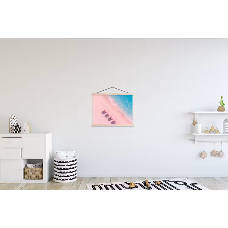 Strand - Roze zand - Zee - Zomer - Natuur textielposter latten blank klein -kinderkamer