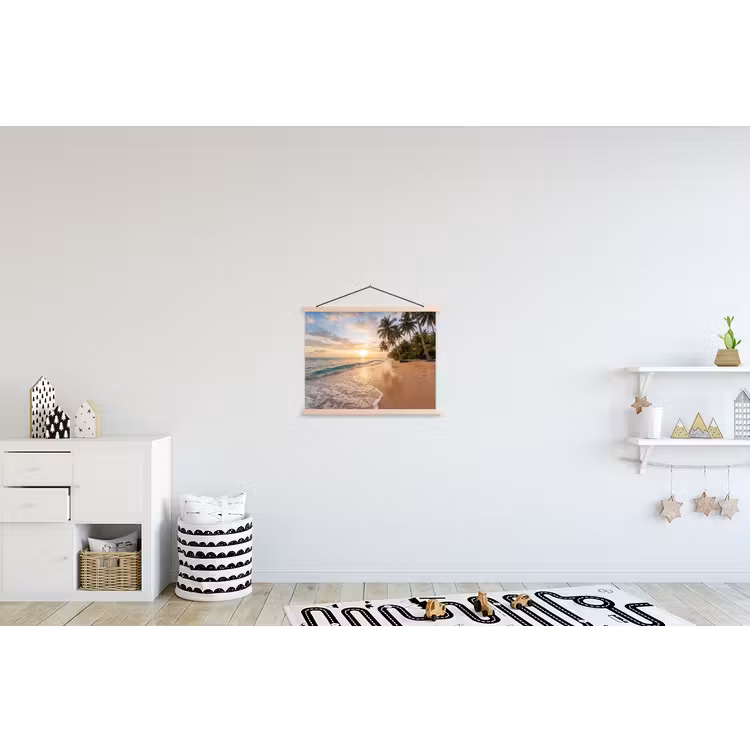 Strand - Zonsondergang - Tropisch - Natuur - Goud textielposter latten blank klein -kinderkamer