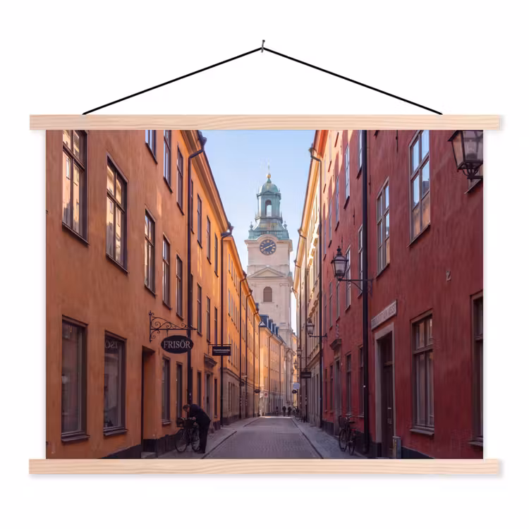 Straat - Klokkentoren - Stad - Architectuur - Historisch textielposter latten blank klein -3d