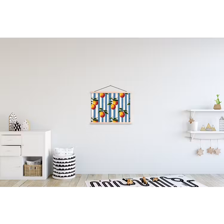 Strepen - Citroen - Blauw textielposter latten blank klein 122 -kinderkamer