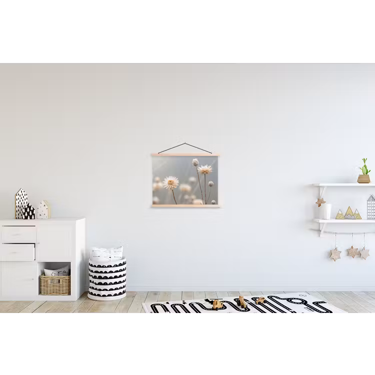 Strobloemen - Wit - Daglicht textielposter latten blank klein -kinderkamer