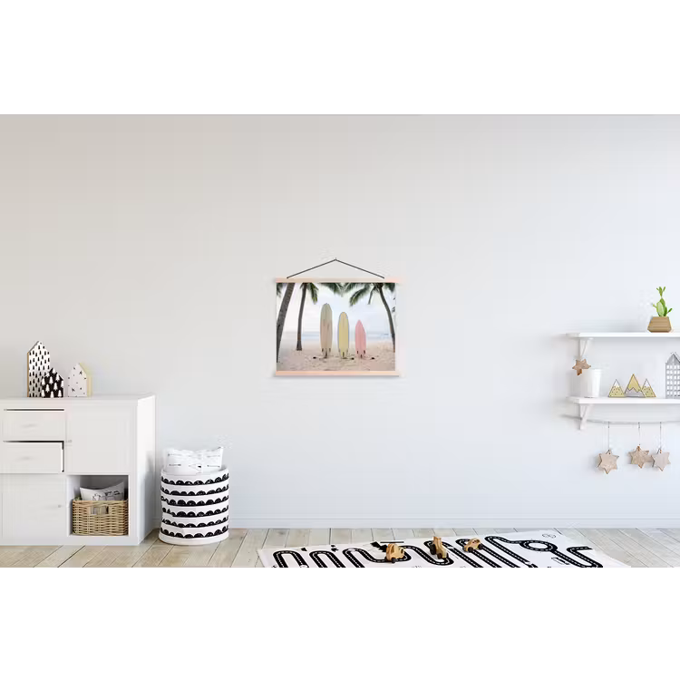 Surfboard - Palmbomen - Kleurrijk textielposter latten blank klein -kinderkamer