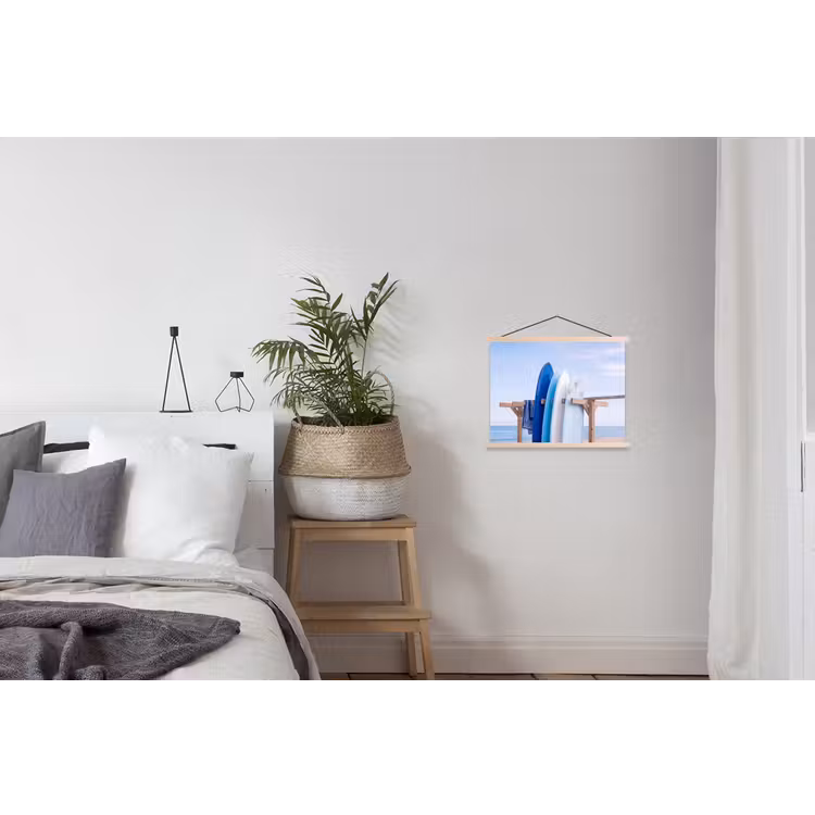 Surfplank - Strand - Zomer - Blauw - Water textielposter latten blank klein -woonkamer