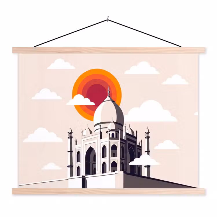 Taj Mahal - Zon - Koepel - Architectuur - India - Grafisch textielposter latten blank klein -3d