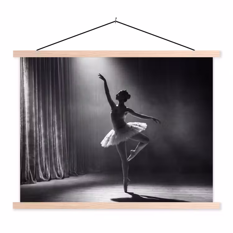 Danser - Podium - Zwart-wit - Kunst - Klassiek textielposter latten blank klein -3d