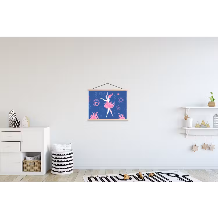 Danseres - Vlammenrok - Abstract - Roze - Blauw textielposter latten blank klein -kinderkamer