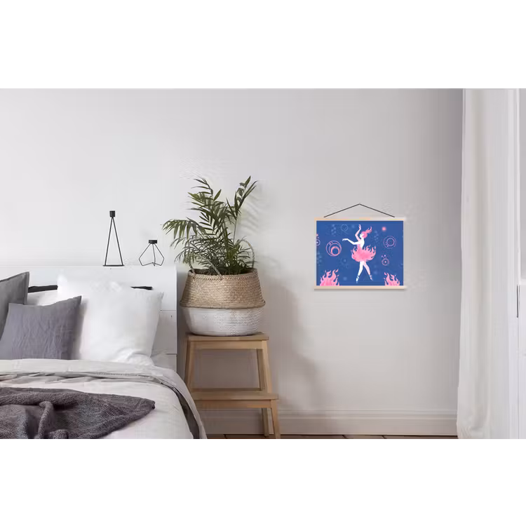 Danseres - Vlammenrok - Abstract - Roze - Blauw textielposter latten blank klein -woonkamer