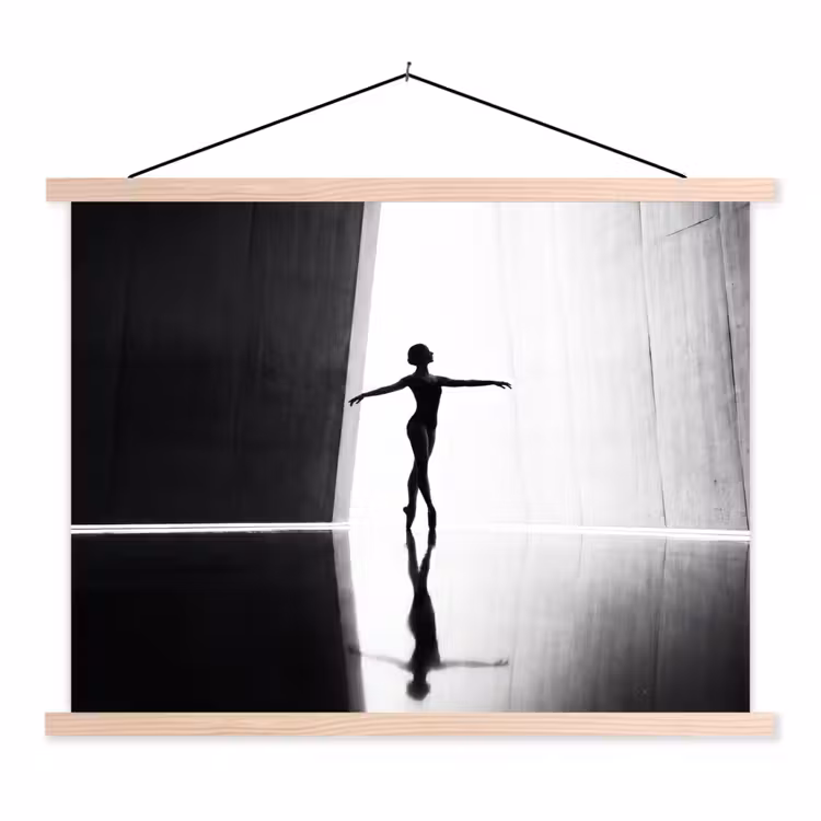 Danser - Silhouette - Kunst - Modern - Zwart-wit textielposter latten blank klein -3d