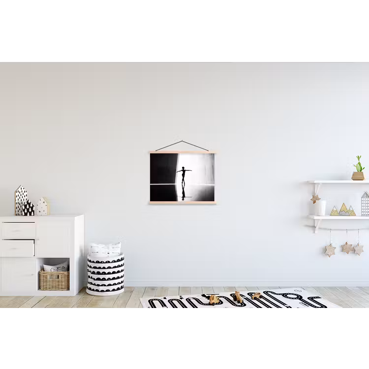 Danser - Silhouette - Kunst - Modern - Zwart-wit textielposter latten blank klein -kinderkamer
