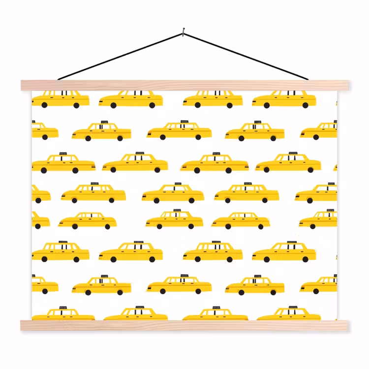 Taxi - Iconisch - Geel textielposter latten blank klein 122 -3d