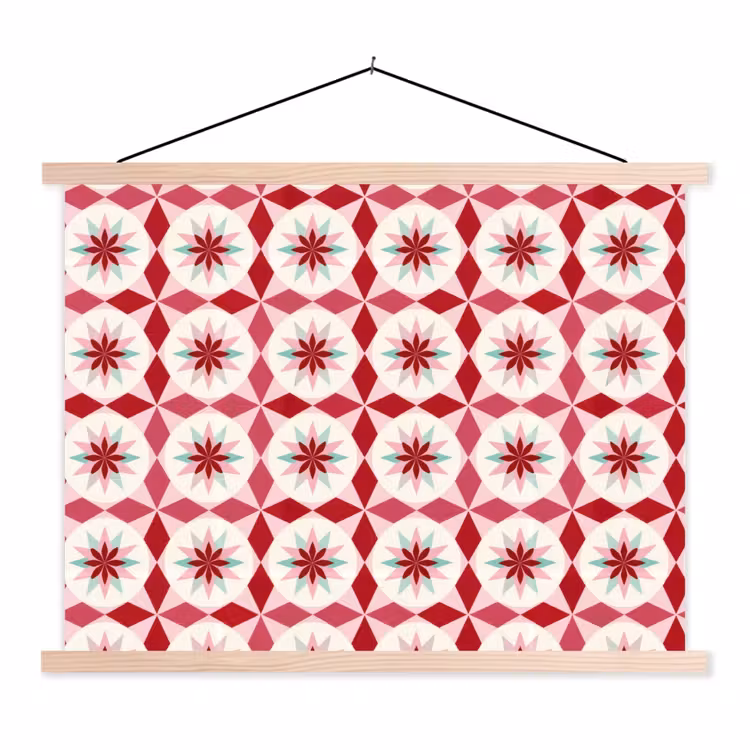 Tegelpatroon - Sterren - Retro - Roze - Mintgroen textielposter latten blank klein 122 -3d