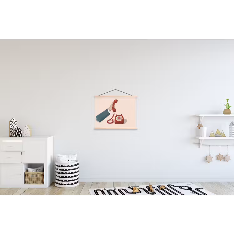 Telefoon - Hand - Vintage - Communicatie - Rood textielposter latten blank klein -kinderkamer