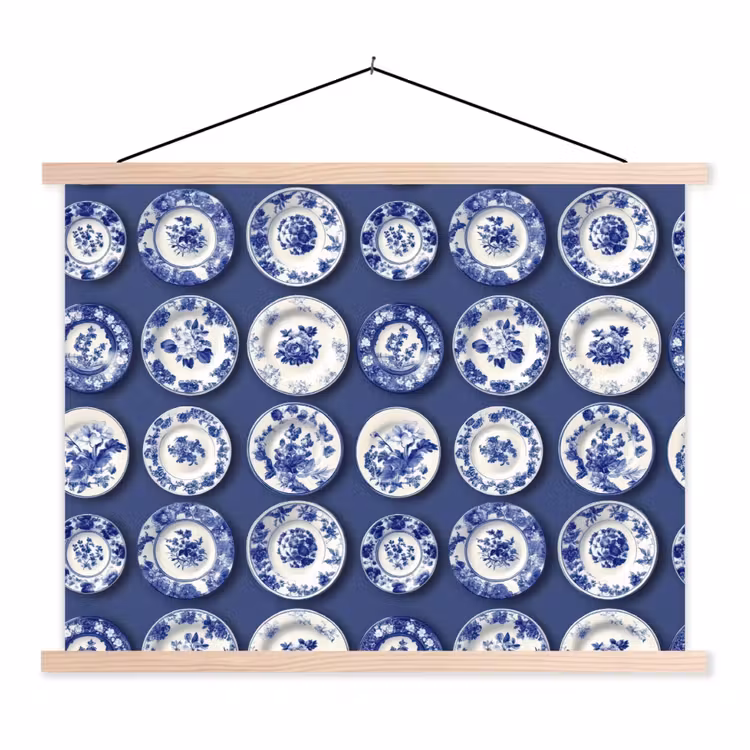Borden - Floraal - Blauw textielposter latten blank klein 122 -3d