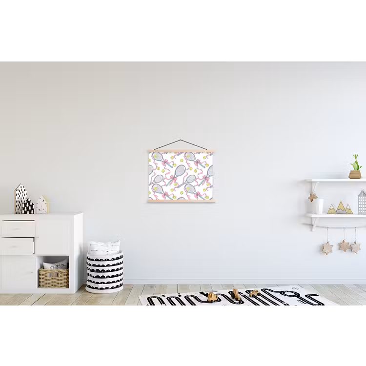 Tennis - Strikken - Kleurrijk textielposter latten blank klein 122 -kinderkamer