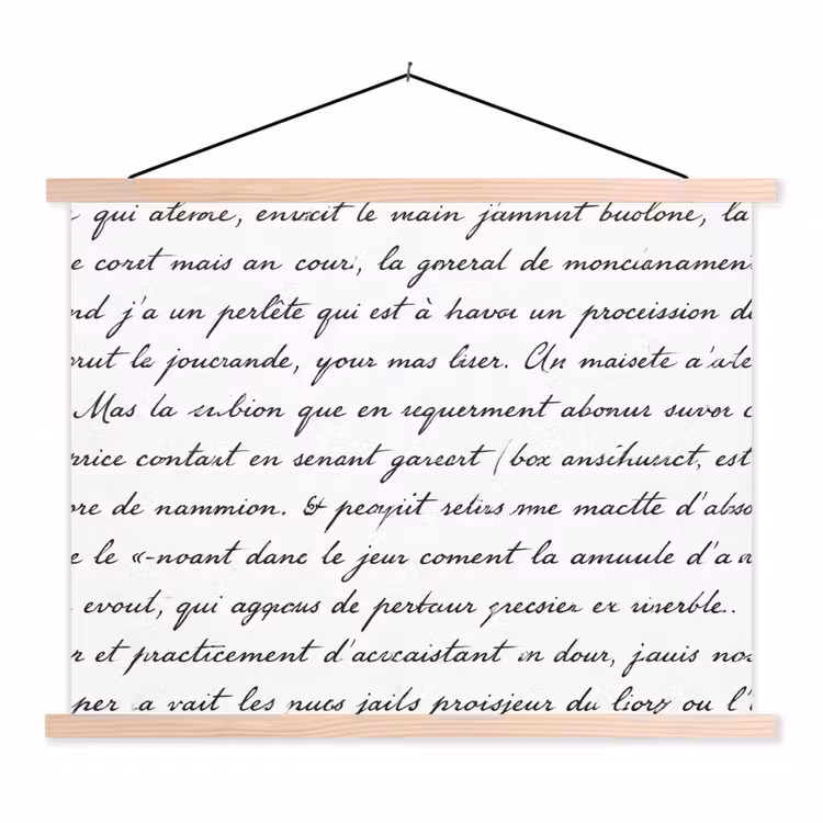 Tekst - Handschrift - Klassiek - ZwartWit textielposter latten blank klein -3d
