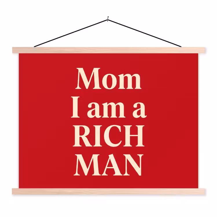 Tekst - Rijkdom - Motivatie - Rood - Modern textielposter latten blank klein -3d