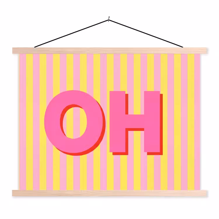 Tekst - Strepen - Roze textielposter latten blank klein -3d