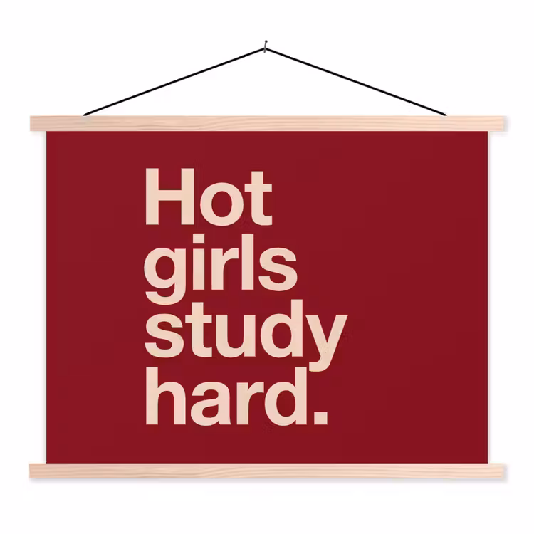 Tekst - Studie - Motivatie - Modern - Rood textielposter latten blank klein -3d