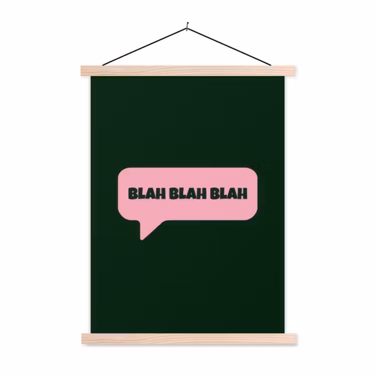Tekstwolk - BLAH BLAH BLAH - Roze textielposter latten blank klein -3d