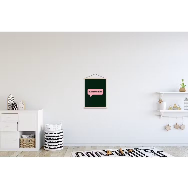 Tekstwolk - BLAH BLAH BLAH - Roze textielposter latten blank klein -kinderkamer