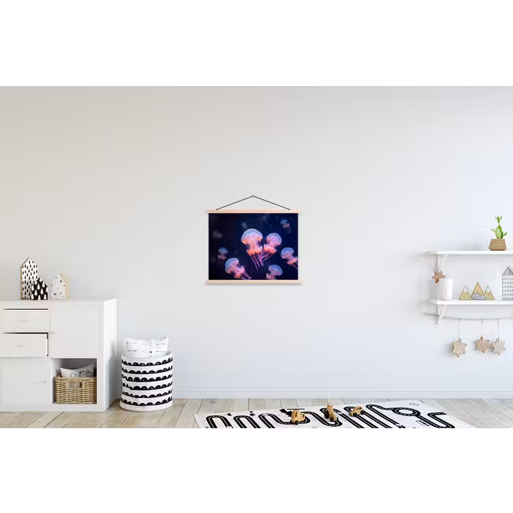 Dier - Onderwater - Natuur - Roze - Mysterieus textielposter latten blank klein -kinderkamer