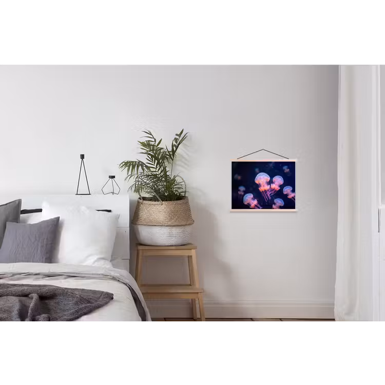 Dier - Onderwater - Natuur - Roze - Mysterieus textielposter latten blank klein -woonkamer