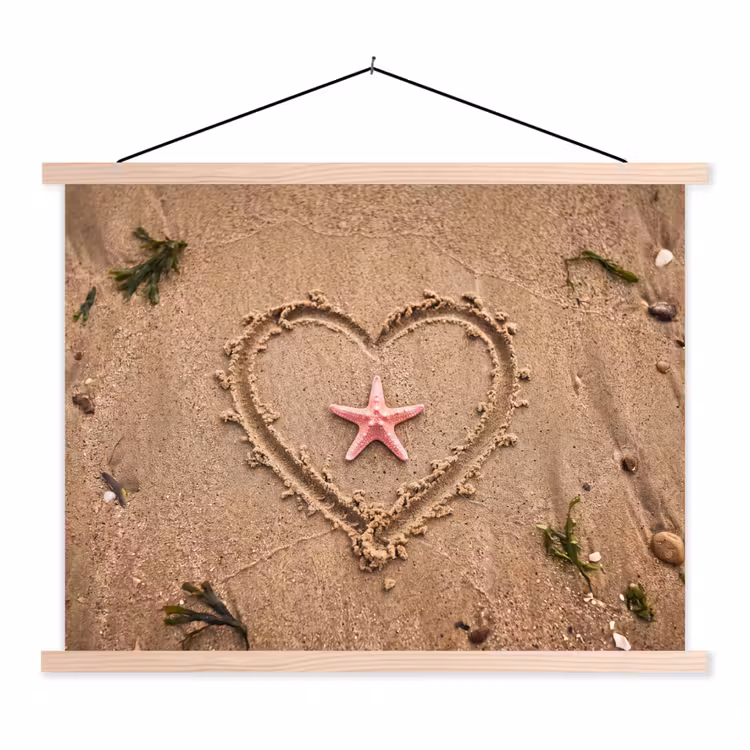 Dieren - Hart - Strand - Zand - Roze textielposter latten blank klein -3d