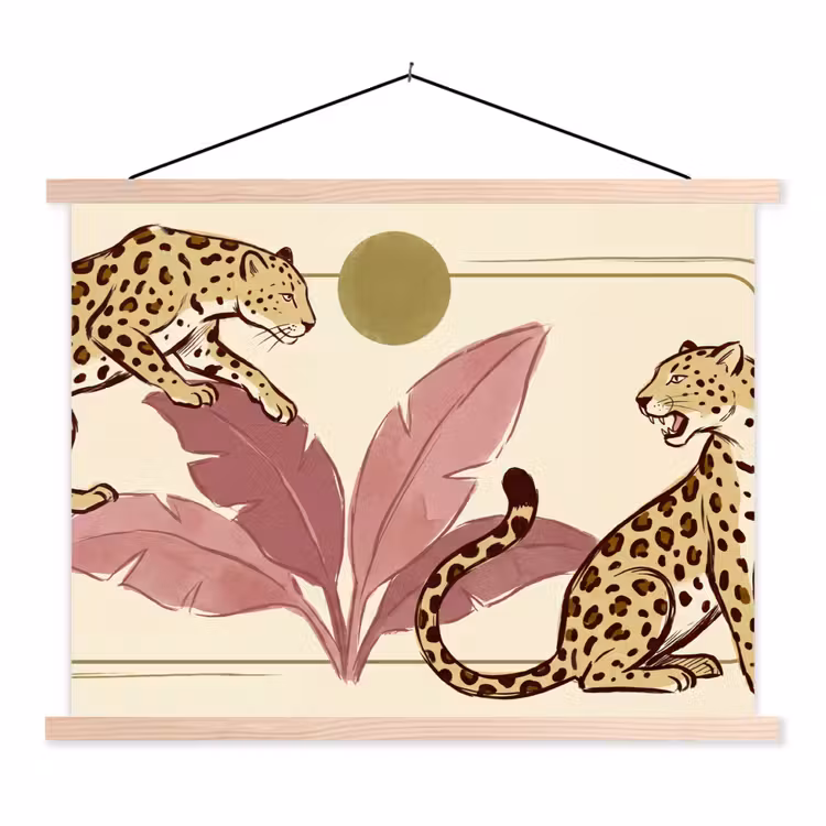 Dieren - Kat - Jungle - Illustratie - Beige textielposter latten blank klein -3d