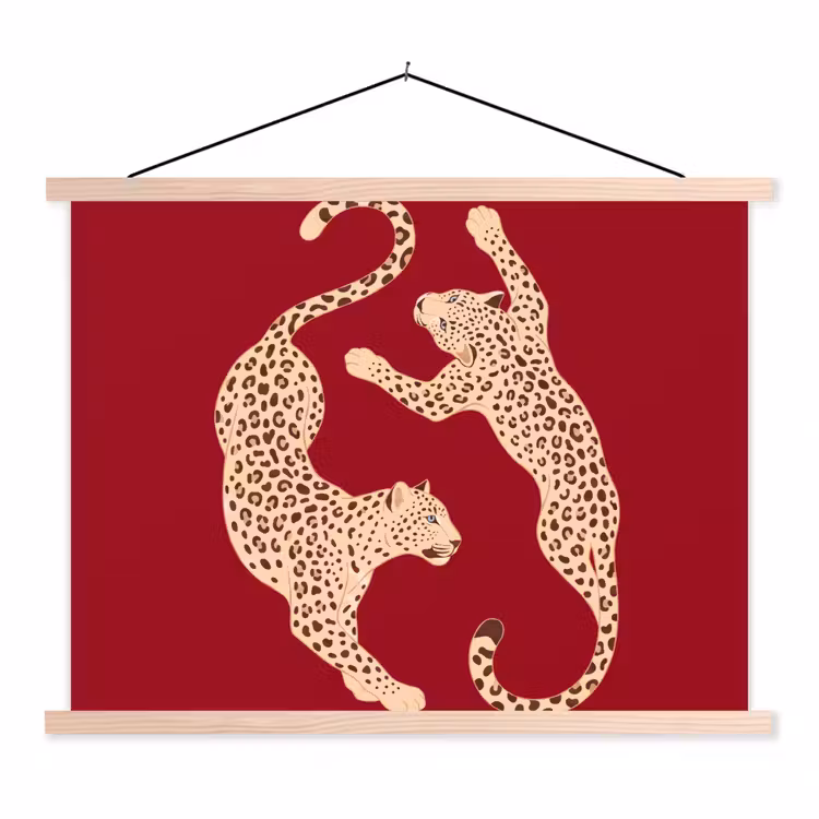 Dieren - Luipaard - Abstract - Rood - Modern textielposter latten blank klein -3d