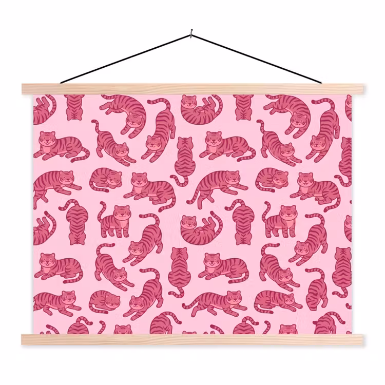 Dieren - Patroon - Roze - Speels - Cartoon textielposter latten blank klein -3d