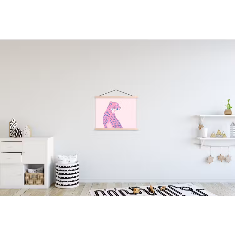 Dieren - Profiel - Abstract - Roze - Blauw textielposter latten blank klein -kinderkamer