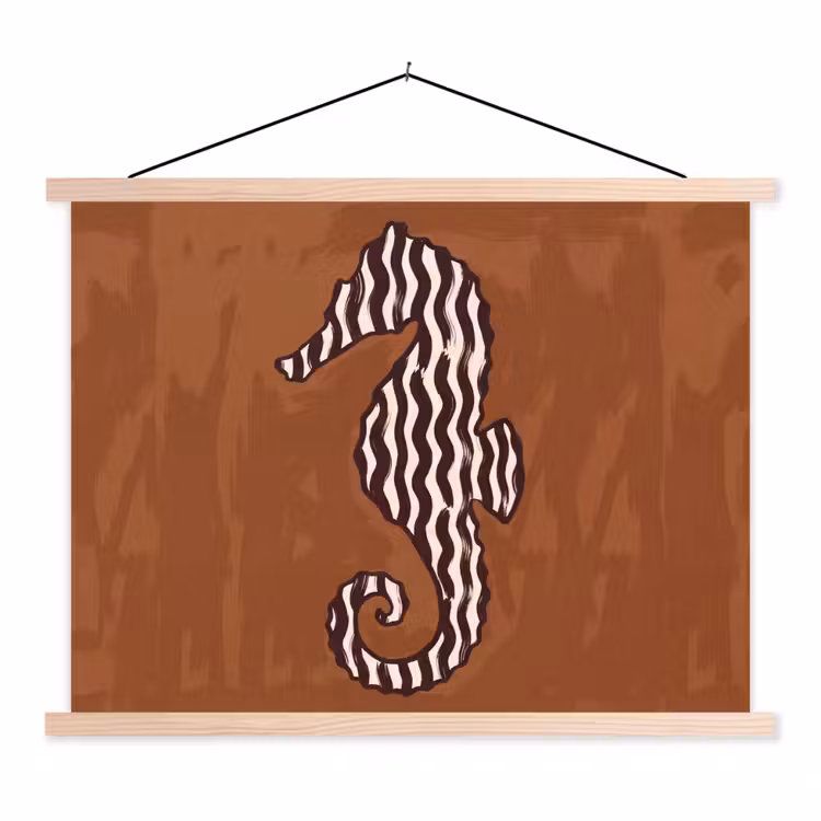 Dieren - Zeepaardje - Abstract - Bruin - Strepen textielposter latten blank klein -3d