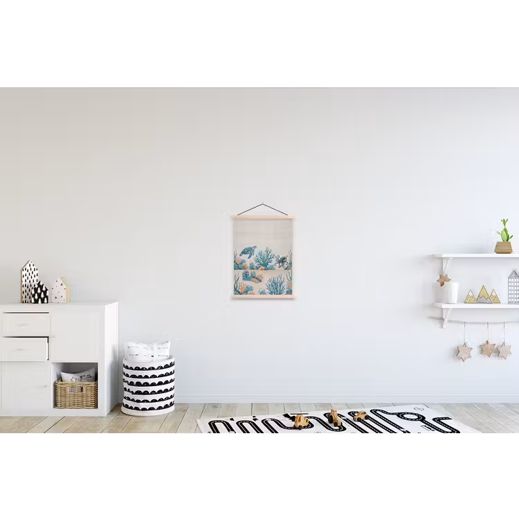 Dieren - Onderwater - Natuur - Mozaïek - Blauw textielposter latten blank klein -kinderkamer
