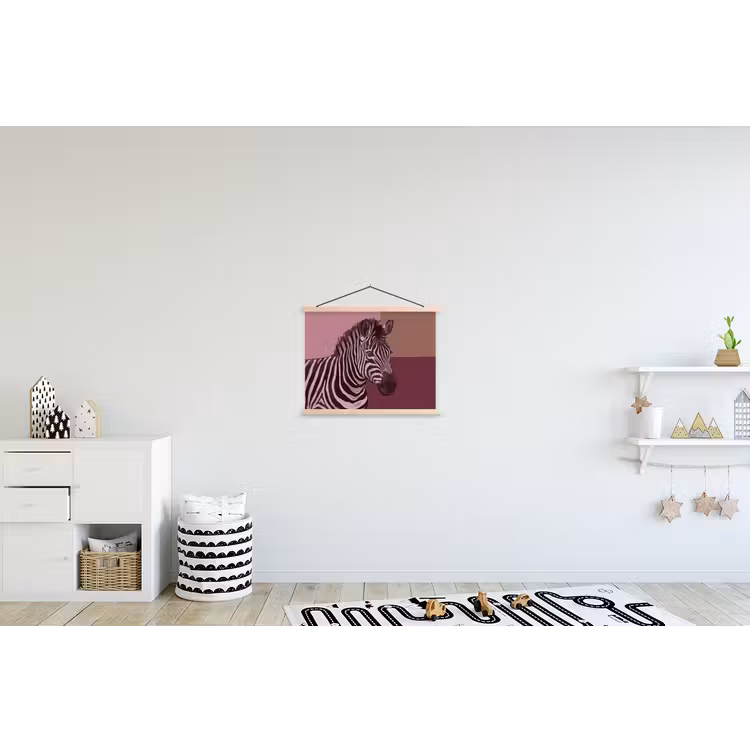 Dieren - Zebrahoofd - Wildlife - Modern - Bruin textielposter latten blank klein -kinderkamer