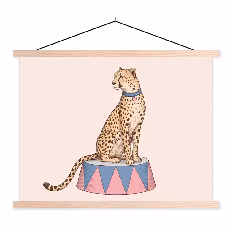 Dieren - Circus - Illustratie - Vintage - Roze textielposter latten blank klein -3d