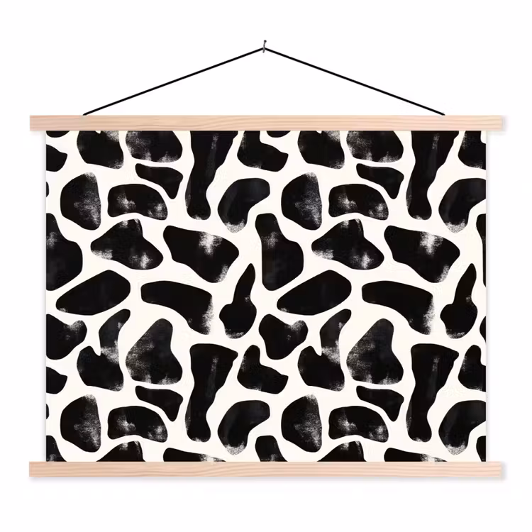 Dierenpatroon - Vlekken - Zwart - Wit textielposter latten blank klein 122 -3d