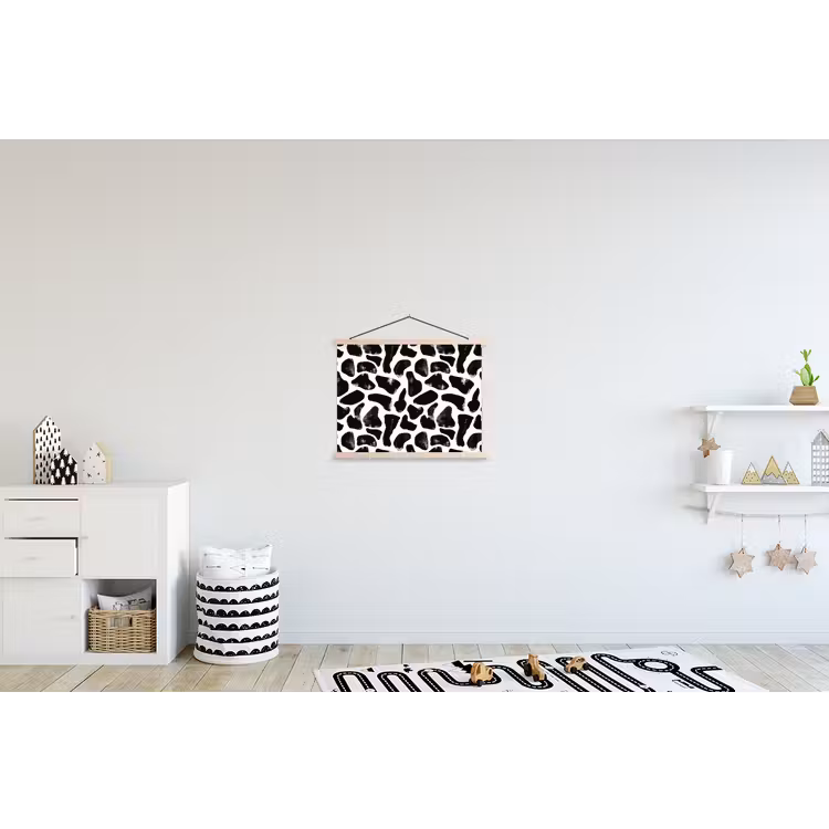 Dierenpatroon - Vlekken - Zwart - Wit textielposter latten blank klein 122 -kinderkamer