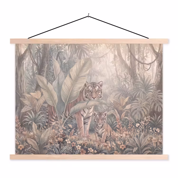 Tijger - Welp - Jungle - Illustratie - Dieren textielposter latten blank klein -3d