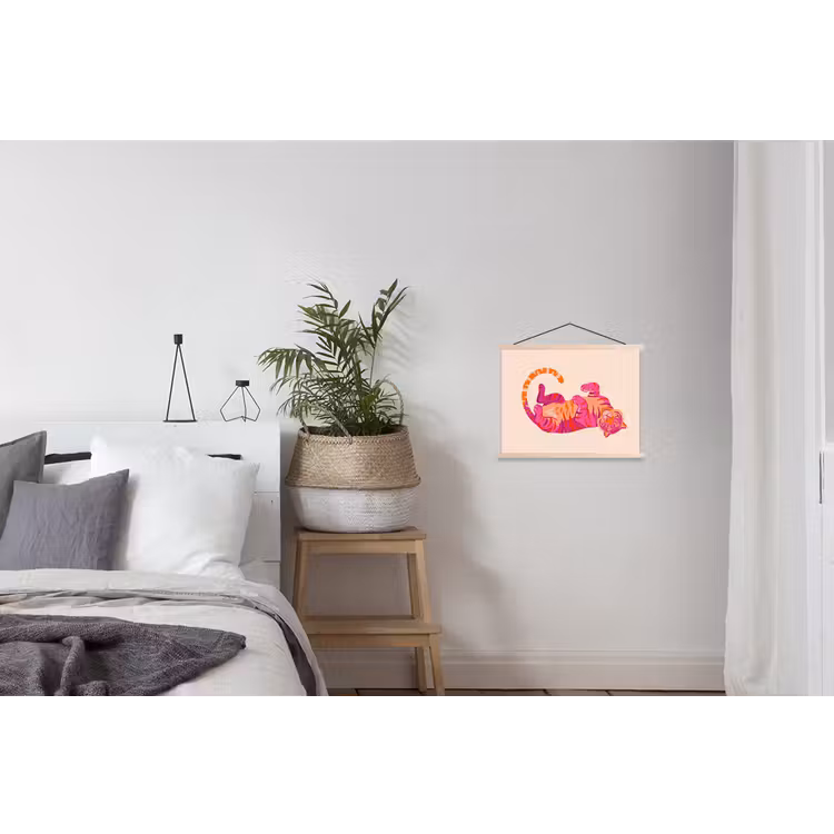 Tijger - Roze - Oranje textielposter latten blank klein -woonkamer
