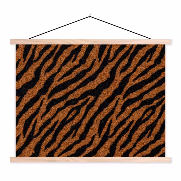 Tijger - Zwart - Vacht textielposter latten blank klein 122 -3d