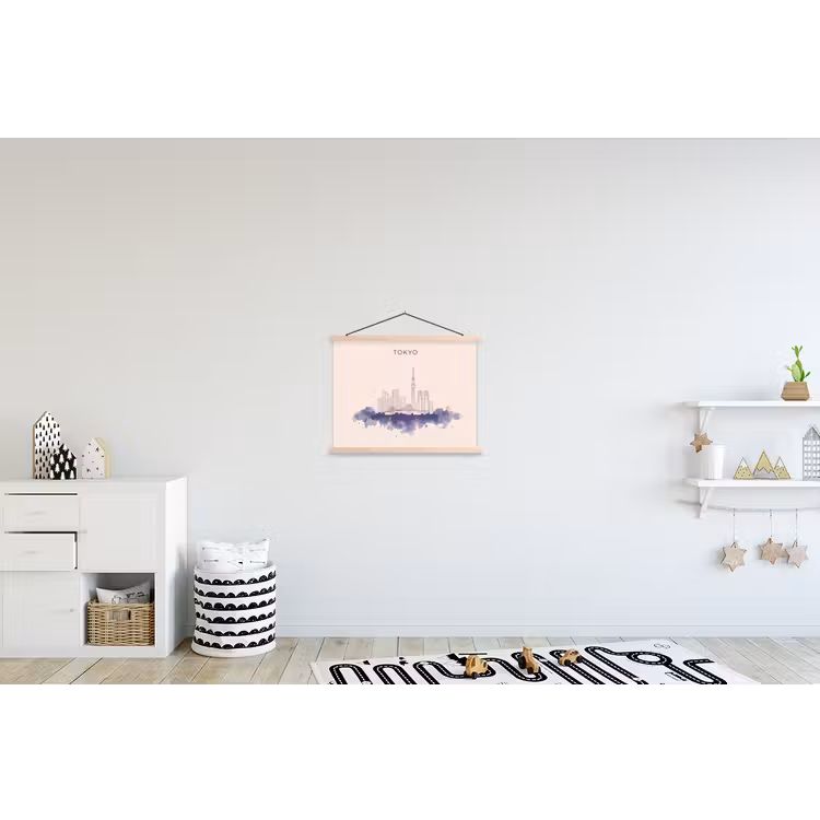 Tokyo - Skyline - Stad - Abstract - Blauw textielposter latten blank klein -kinderkamer