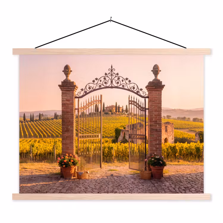 Poort - Landschap - Platteland - Zonlicht - Warm textielposter latten blank klein -3d