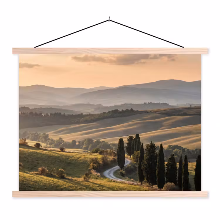 Toscaans - Landschap - Heuvels textielposter latten blank klein -3d