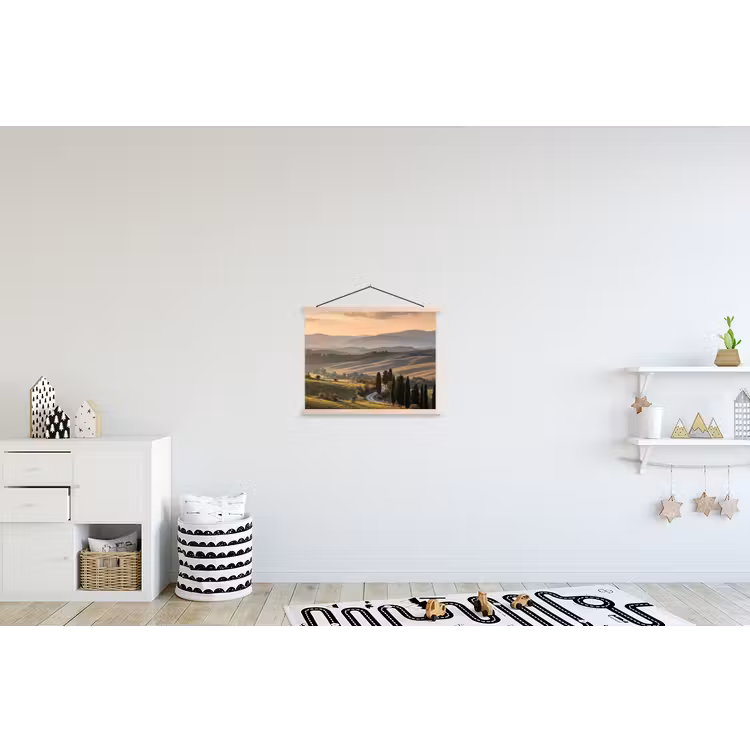 Toscaans - Landschap - Heuvels textielposter latten blank klein -kinderkamer