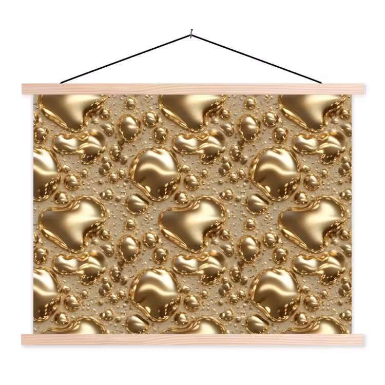 Druppels - Organisch - Goud textielposter latten blank klein 122 -3d