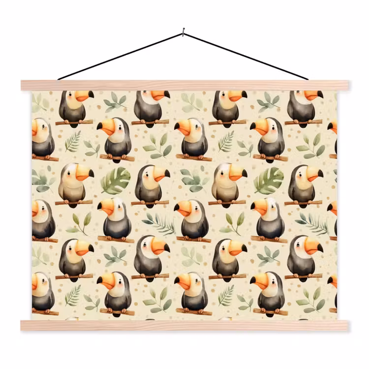 Toekans - Exotisch - Kleurrijk textielposter latten blank klein 122 -3d