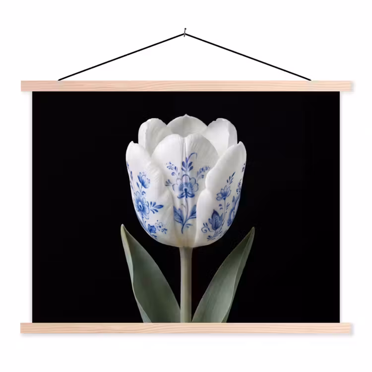 Tulp - Patroon - Blauw textielposter latten blank klein -3d
