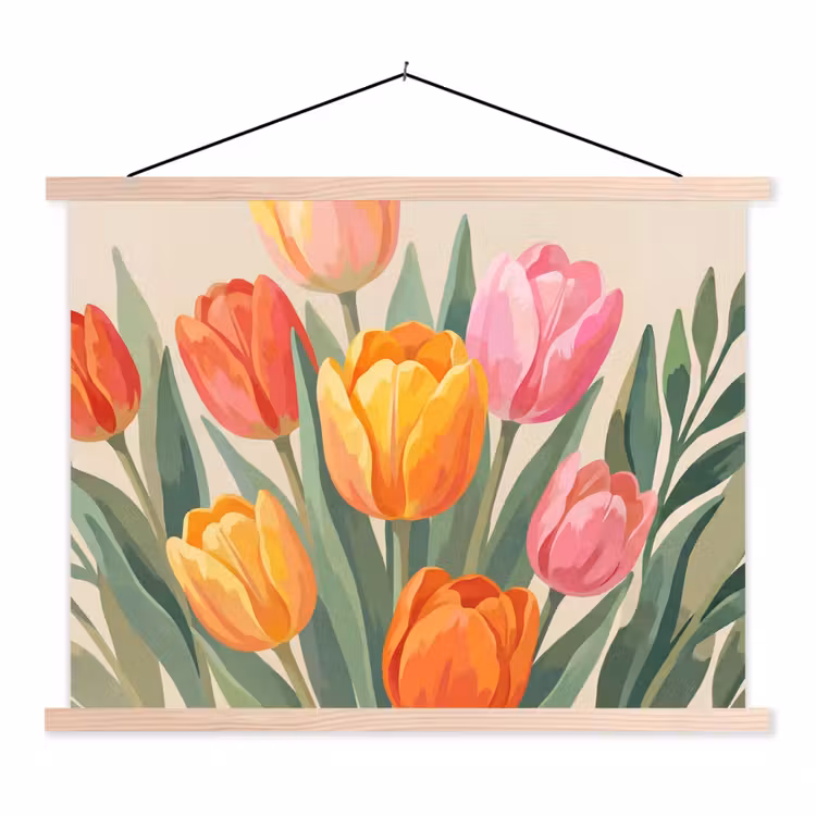 Tulpen - Abstract - Kleurrijk textielposter latten blank klein -3d