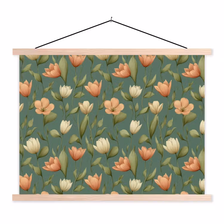 Tulpen - Botanisch - Groen textielposter latten blank klein 122 -3d